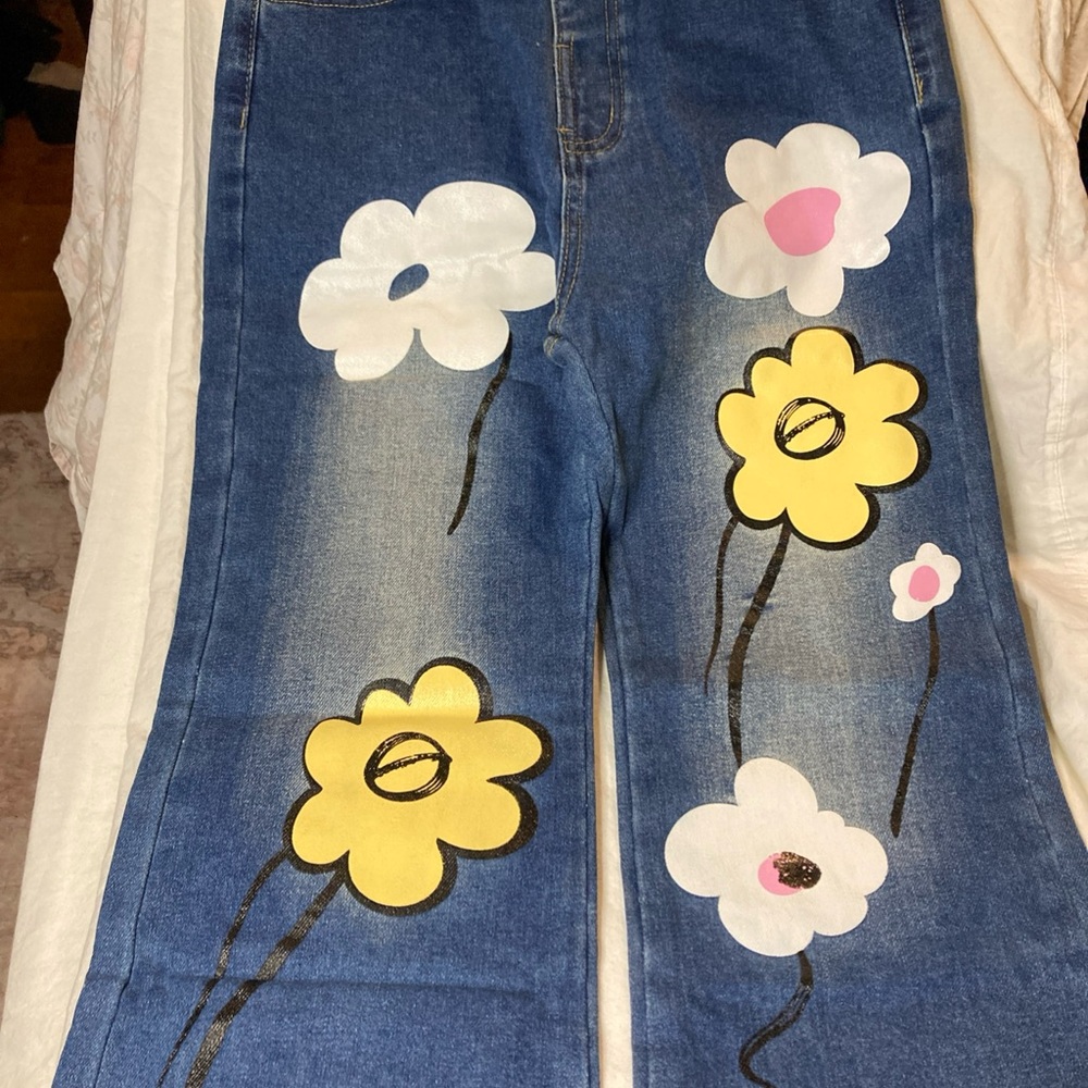 Floral Embellished Blue Jeans
